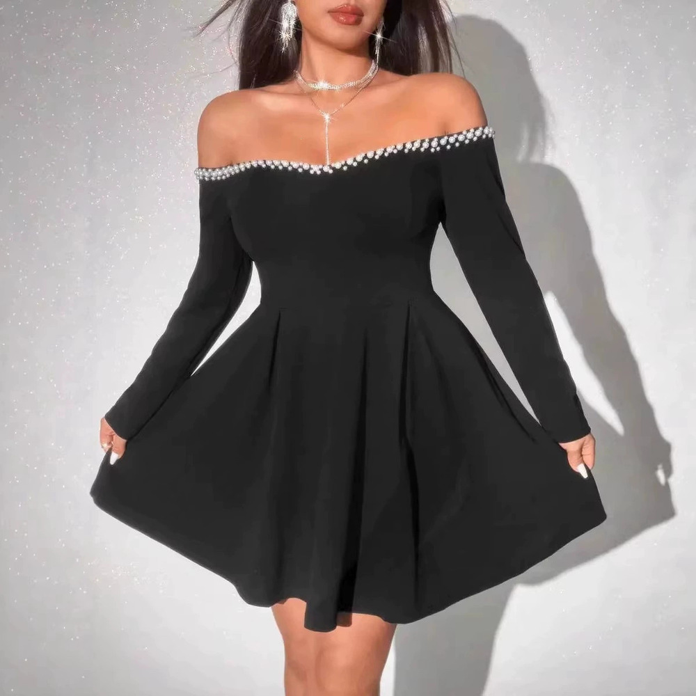 ZARA Elegant Sexy Strapless Pearl Embellished Waist Defining Dress